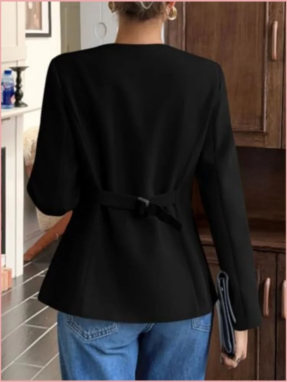 Collarless Split Hem Blazer for Work Office Business Casual Suit Jacket